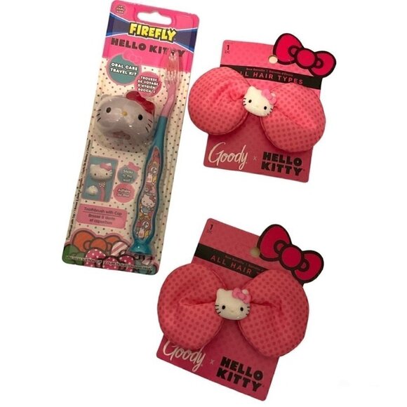 Hello Kitty Kids Toothbrush and Set of  2 Bow Barrettes NWT - Picture 1 of 7